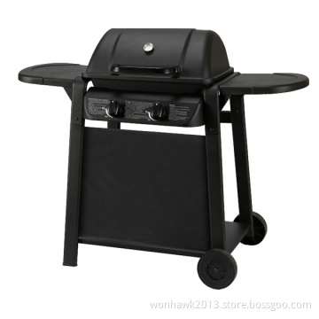 Cheapest! Two Burner Black Powder Gas BBQ Grill with Two Wheel (WSH-2806)